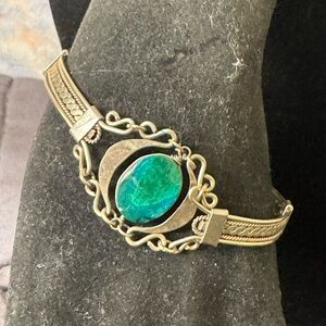 Artisan Silver Tone Metal Ribbon Style Cuff Bracelet with Hook Clasp 1980's